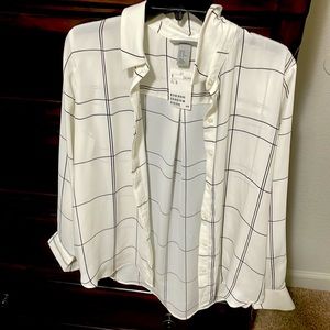 H&M white blouse with black stripes. Brand new with tags. Size 10